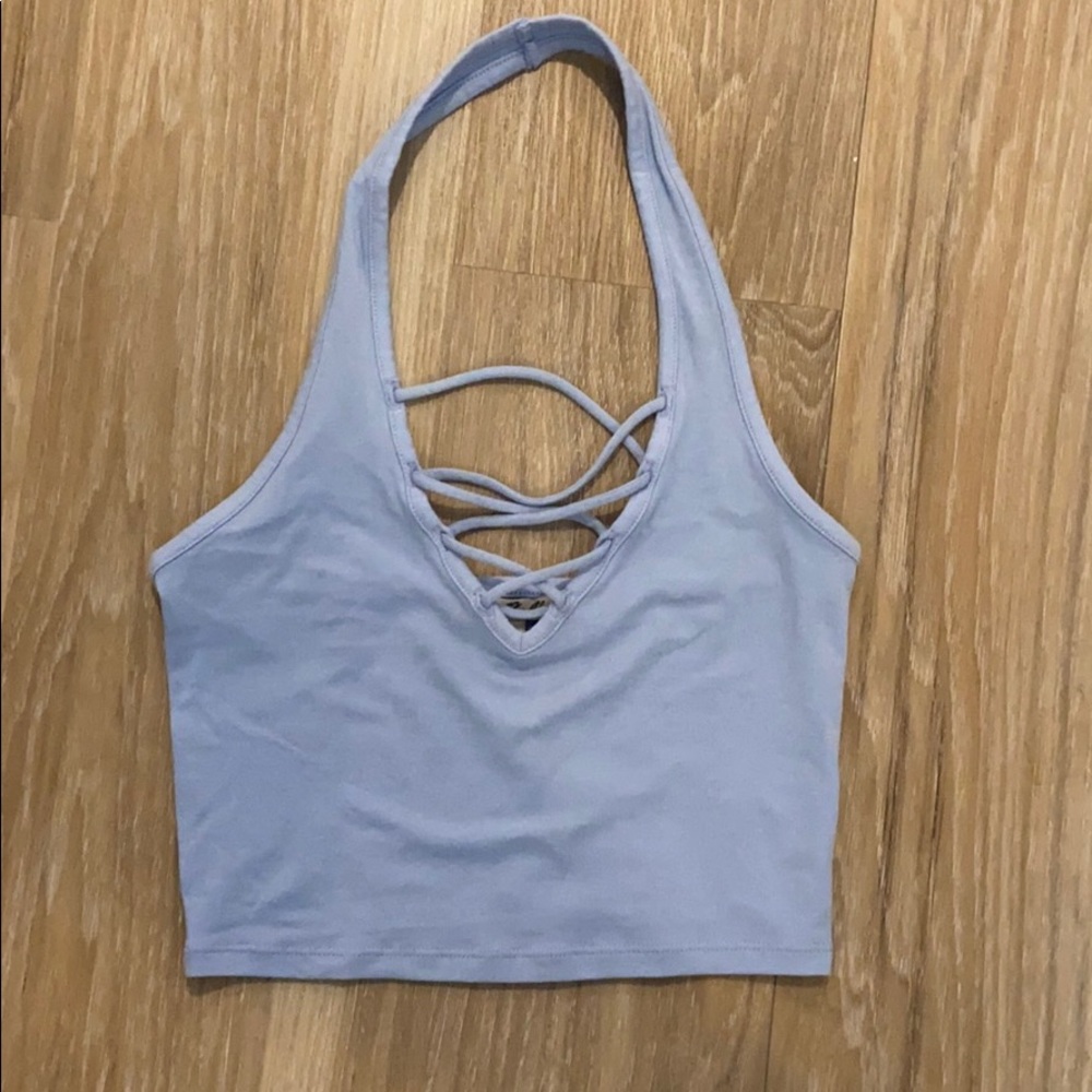 🌸Baby blue lace front crop top